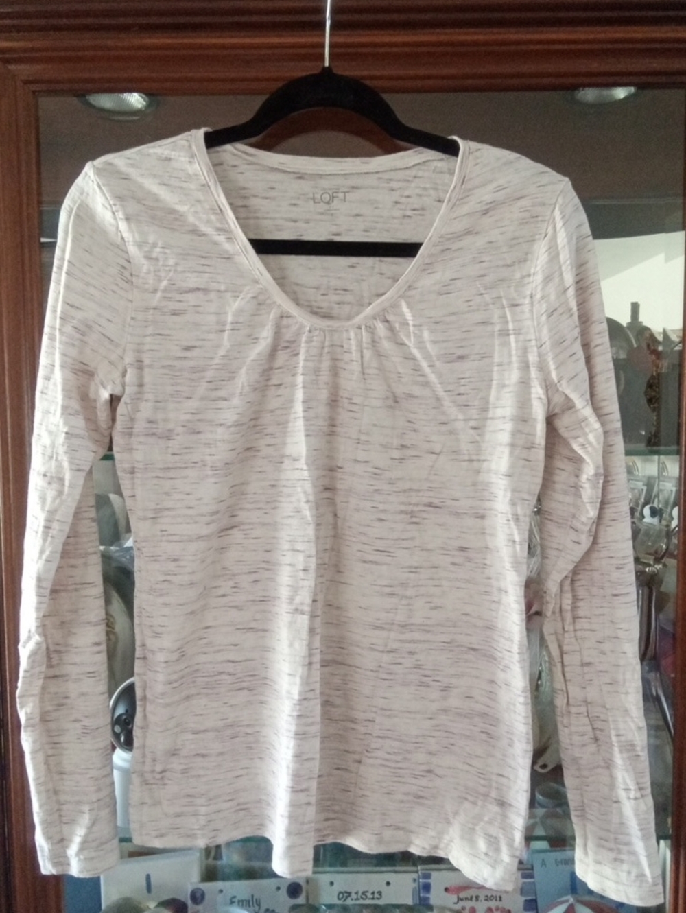 LOFT Cream Heathered Long Sleeve Scoop Neck Tee